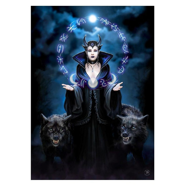Large Moon Witch canvas plaque depicting enchanting artwork by Anne Stokes, perfect for modern or gothic decor.