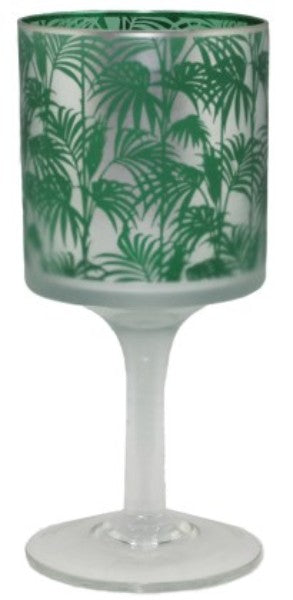 Elegant tea light candle holder with a green leaf pattern, measuring 9 x 9 x 20 cm, perfect for enhancing any room's ambiance.