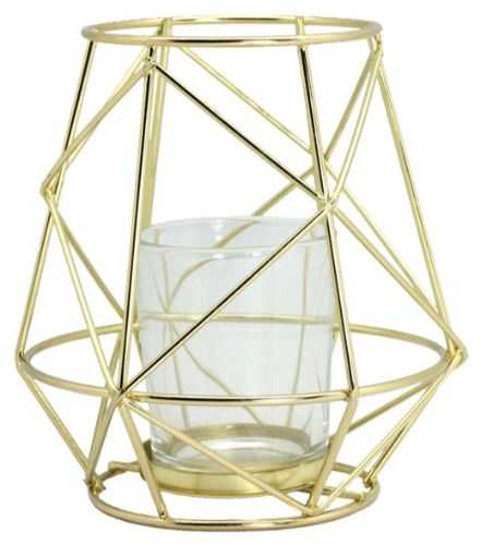 Elegant gold metal tealight holder with glass insert, 11x11x13cm, perfect for creating a warm, inviting atmosphere.