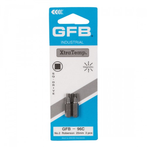 Alt text for GFB Square Bits 96: "GFB Square #2 bits (2-pack), 25mm, designed for precision, durability, and optimal torque in various applications."