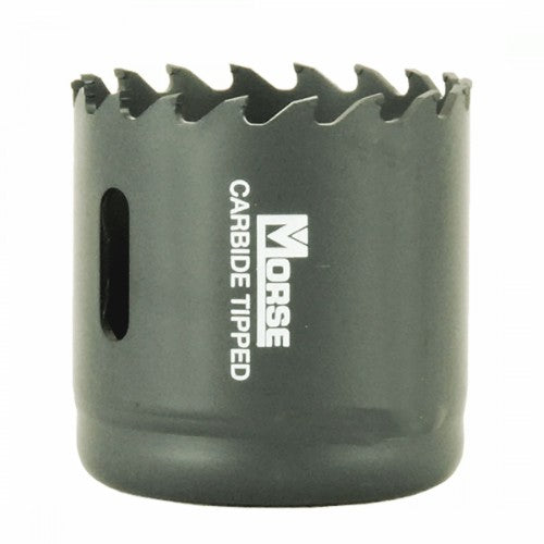 MORSE Holesaw 98mm with carbide tips, designed for fast, precise drilling in tough materials up to 49.2 mm deep.