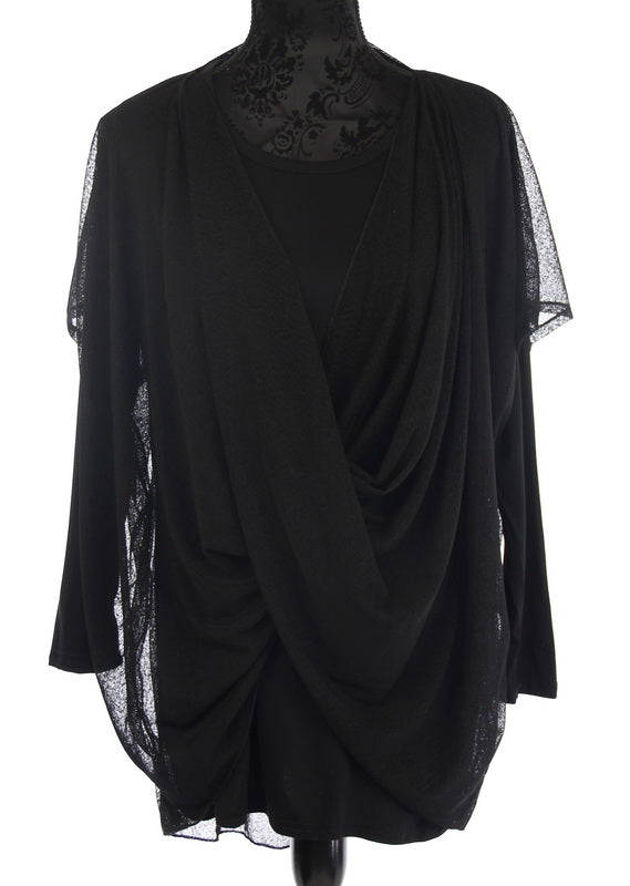 Twist front black top in soft cotton blend, designed for comfort and style, perfect for day-to-night wear.