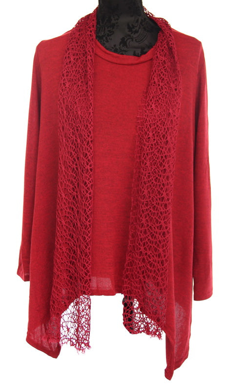 Chic red top with an attached scarf, crafted from soft cotton-polyester blend, perfect for stylish transitions from day to night.