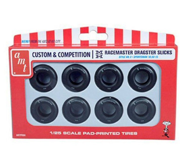 1/25 scale M & H Racemasters Small Slicks unassembled plastic kitset for model cars, enhancing racing dioramas with realism.