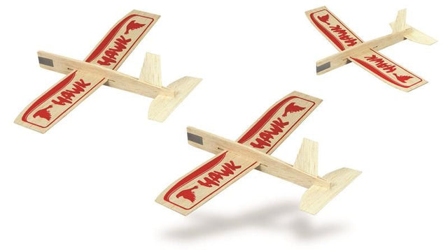 Balsa Kits & Gliders - Hawk: 3 unassembled balsa glider planes for hands-on creativity and learning about aerodynamics.