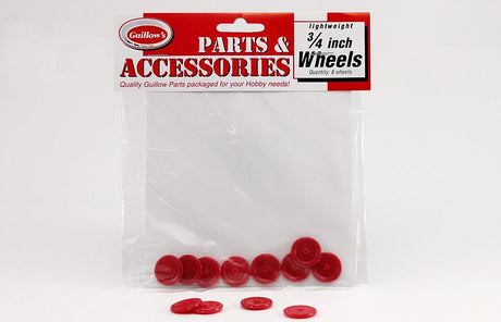 8-pack of 3/4" plastic wheels designed for balsa model planes, ensuring smooth rolling and support for lightweight aircraft.