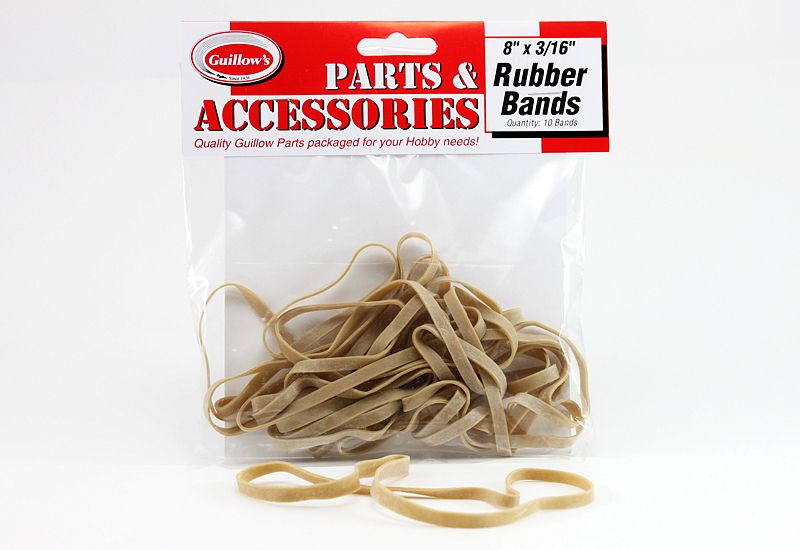 Premium 8" x 3/16 rubber bands for securing balsa model kits, ensuring superior elasticity and strength for hobbyists.