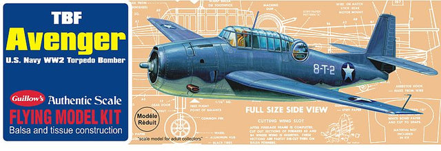 Balsa model kit of the WWII Grumman TBF Avenger, 16-inch wingspan, perfect for hobbyists aged 12 and up.