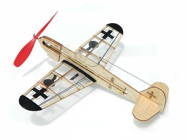 Balsa model kit of the iconic Messerschmitt Bf109 German fighter, ideal for hobbyists and DIY enthusiasts.