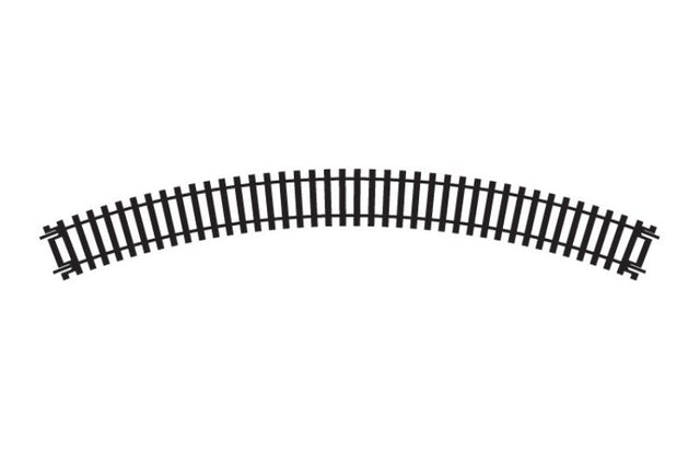 Hornby 1st Radius Double Curve track piece for 1/76 scale model trains, enhancing layout with tight, smooth curves.