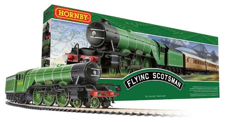 Hornby Flying Scotsman 2 train set featuring a detailed 1/76 scale locomotive for model railway enthusiasts.