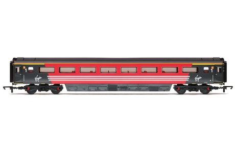 Hornby Virgin Mk.3 First Open model train car in authentic livery, ideal for enhancing miniature railway collections.