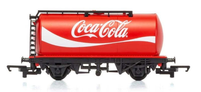 Hornby Coca-Cola Tank Wagon in 1/76 scale, featuring classic branding and intricate details for model railway enthusiasts.