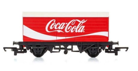 Coca-Cola LWB Box Van by Hornby, featuring iconic branding in 1/76 scale for vibrant model train layouts.