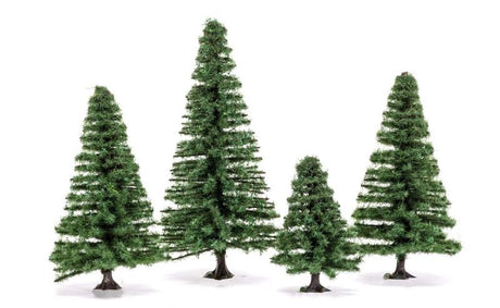 Small fir trees in 1:76 scale by Hornby, perfect for enhancing model railway landscapes with realistic details.