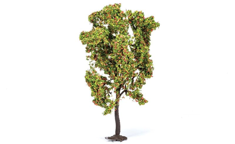 Realistic 1/76 scale Rowan tree with vibrant berries, perfect for enhancing model train layouts and dioramas.