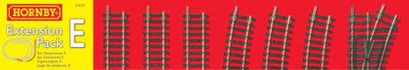 Hornby Track Extension Pack E includes essential components for expanding model train layouts with smooth operation and compatibility.