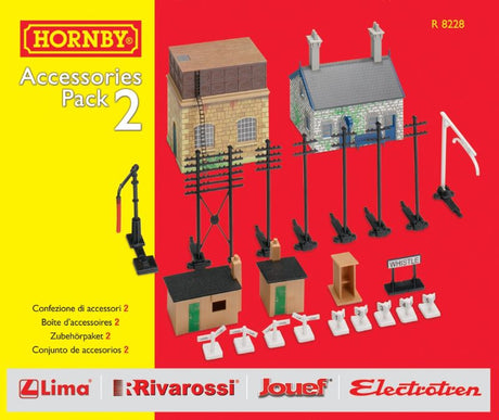 Hornby TrackMat Access 2 set featuring a Railway Cottage, Water Tower, and Trackside Accessories for enhanced model railway scenes.