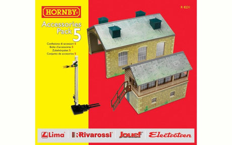 Hornby TrackMat Access 5 featuring an Engine Shed, Signal Box, and Distant Signal for enhancing model railway layouts.