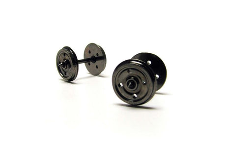 Hornby 14.1mm 4 hole wheels for 1/76 scale model trains, ensuring smooth operation and enhanced stability.