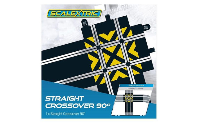 90° Straight Crossover track piece, 409mm, for easy integration into Scalextric layouts and enhancing slot car racing experiences.