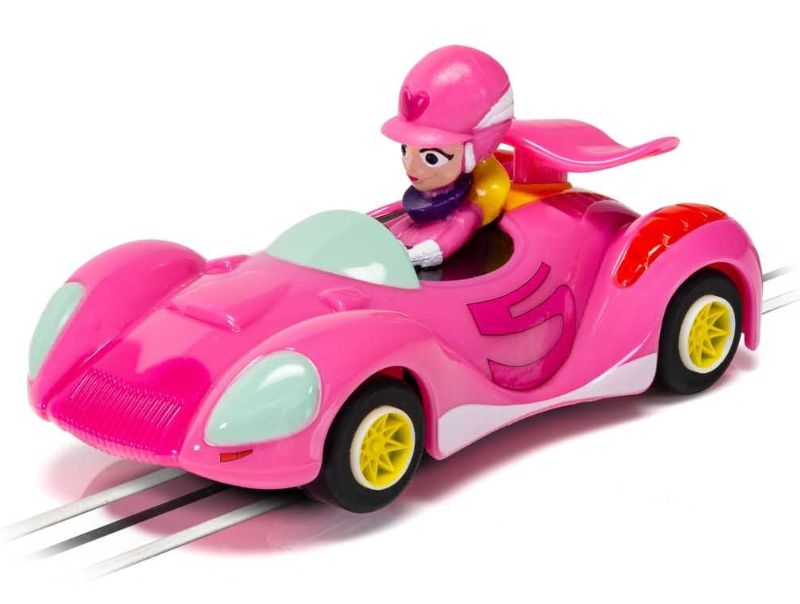 Penelope Pitstop's 'Pink Pussycat' slot car from Wacky Races, perfect for collectors and Micro Scalextric racing fun.