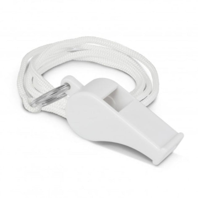 Set of 24 white sports whistles with lanyards, designed for coaches and referees, ensuring loud and clear sound.