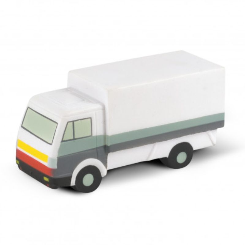 Set of 24 small truck-shaped stress relievers in white with colorful accents, perfect for reducing stress and enhancing focus.
