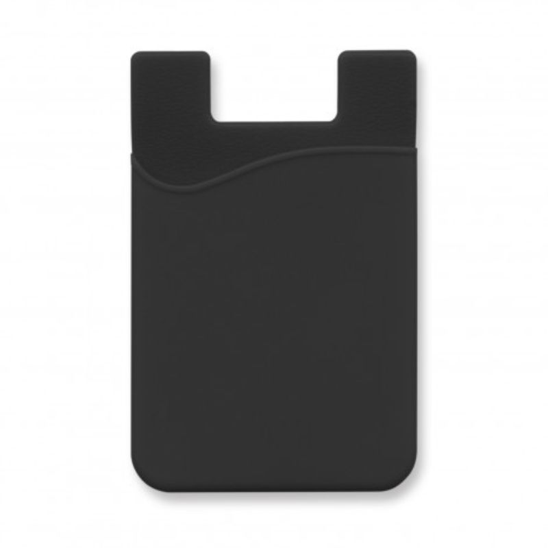 Set of 12 soft-touch black silicone phone wallets for secure storage of cards, adhering to any smartphone with 3M adhesive.