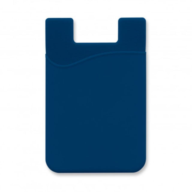 Set of 12 dark blue silicone phone wallets, sleek and adhesive, ideal for holding cards and essentials, compact design.