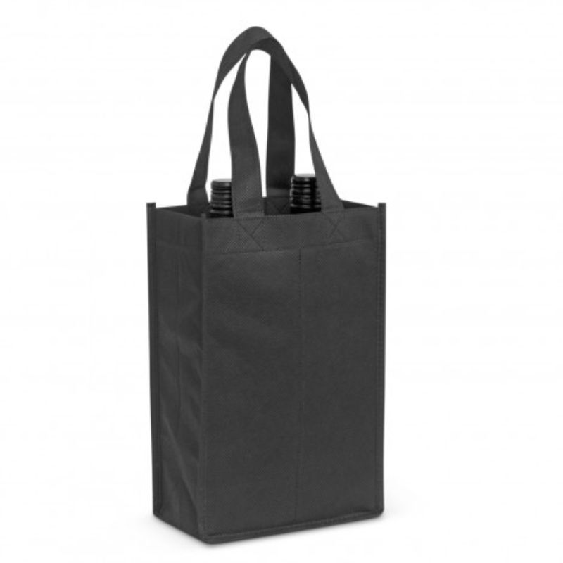 Double Black wine tote bag set of 24, features dual compartments for bottles, made from durable, lightweight eco-friendly material.