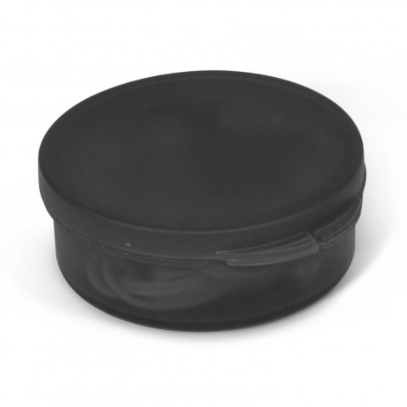 Set of 12 Mondo Trans Black Earbuds in portable cases, offering stylish design and quality sound for everyday use.