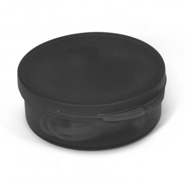 Set of 12 Mondo Trans Black Earbuds in portable cases, offering stylish design and quality sound for everyday use.