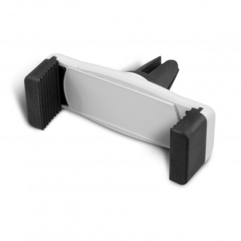 Set of 12 white spring-loaded car phone holders for secure GPS use, compact design, clips onto air vents for easy access.