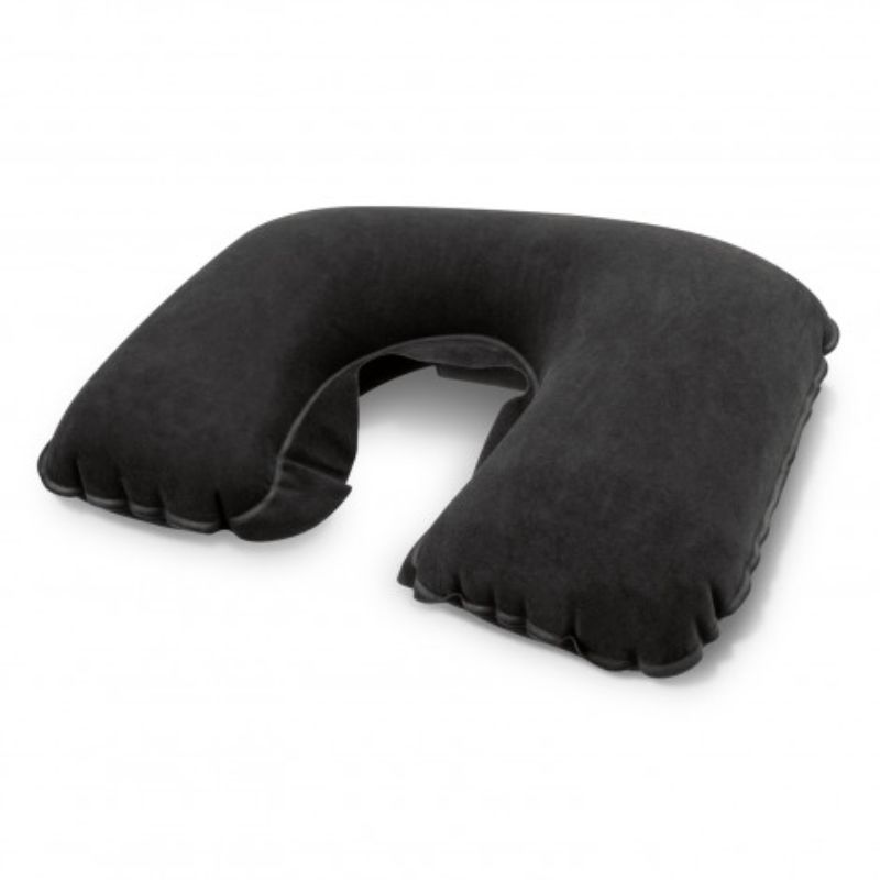 Set of 24 black inflatable Comfort Neck Pillows in soft velvet, perfect for travel and relaxation on the go.
