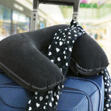 Set of 24 black inflatable neck pillows in soft-touch velvet, perfect for travel, compact, and offers excellent support.