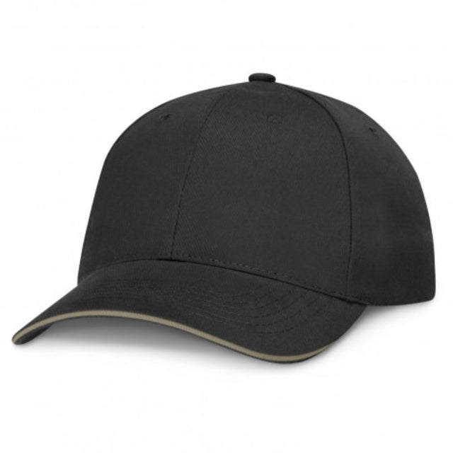 Set of 6 stylish black/grey Swift Caps in heavy brushed cotton, featuring embroidered eyelets and adjustable closure.