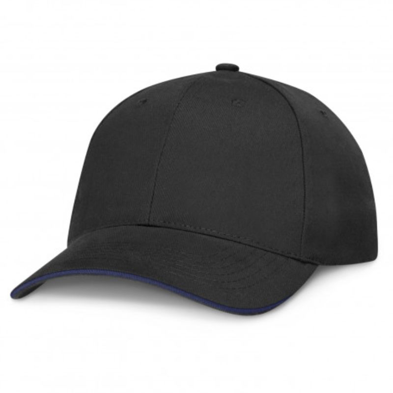 Set of 6 premium black/dark blue Swift Caps featuring embroidered eyelets and adjustable matte chrome closures for comfort.