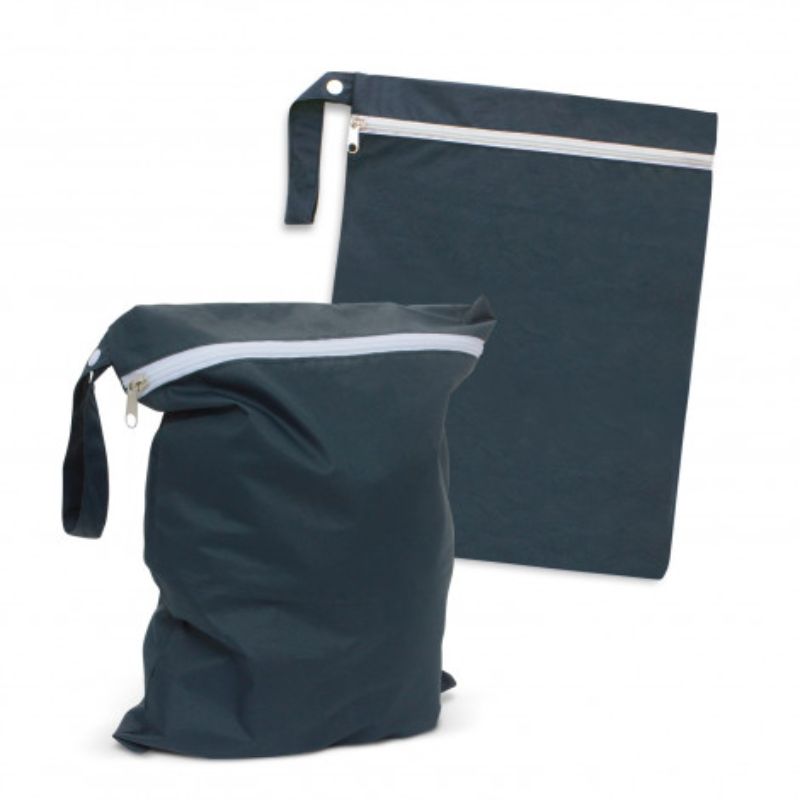 Navy Brighton Wet Bags set of 12, durable, machine washable, ideal for wet items, with zip closure and attachable strap.