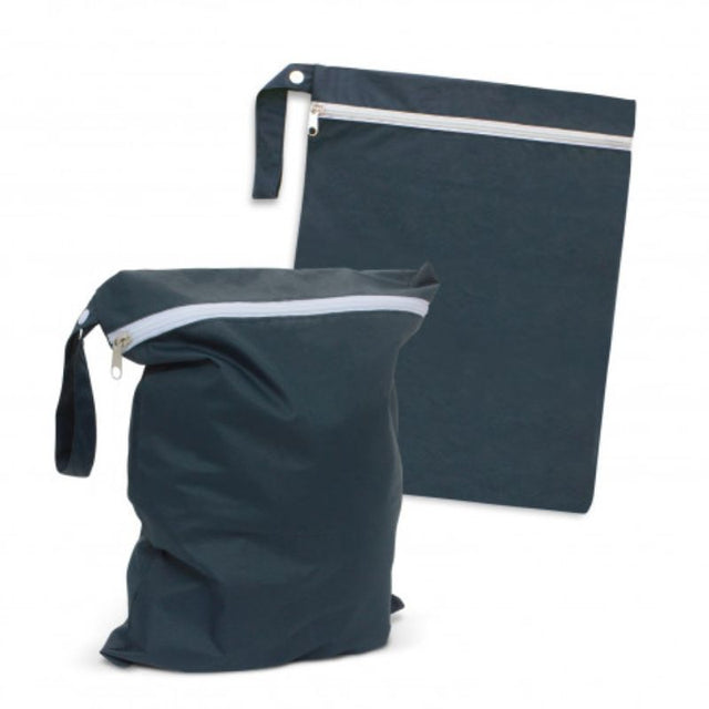 Navy Brighton Wet Bags set of 12, durable, machine washable, ideal for wet items, with zip closure and attachable strap.