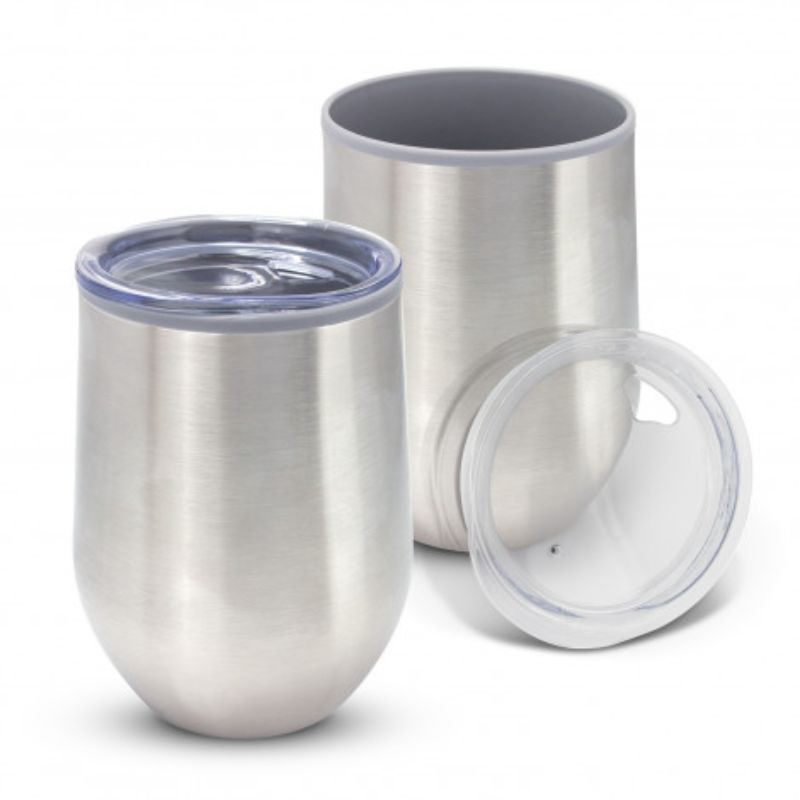 Set of 6 stainless steel Cordia Cups with double-wall design, perfect for keeping beverages hot while remaining cool to the touch.