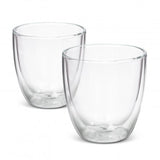 Elegant double wall glass set featuring two 310ml Tivoli glasses in clear, presented in a stylish black gift box.