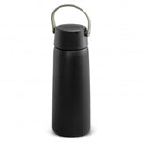Black vacuum insulated water bottle with Bluetooth speaker, 700ml capacity, keeps drinks cold for 24 hours and plays music for 2 hours.
