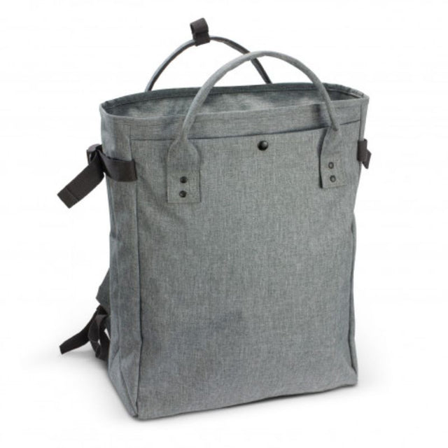 Extra-large grey tote backpack with zippered closure, front pocket, and padded straps for versatile everyday use.
