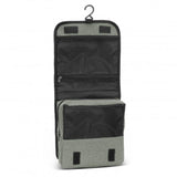 Set of 3 grey Knox toiletry bags featuring durable polyester, ample storage, and convenient carry handle and hook.