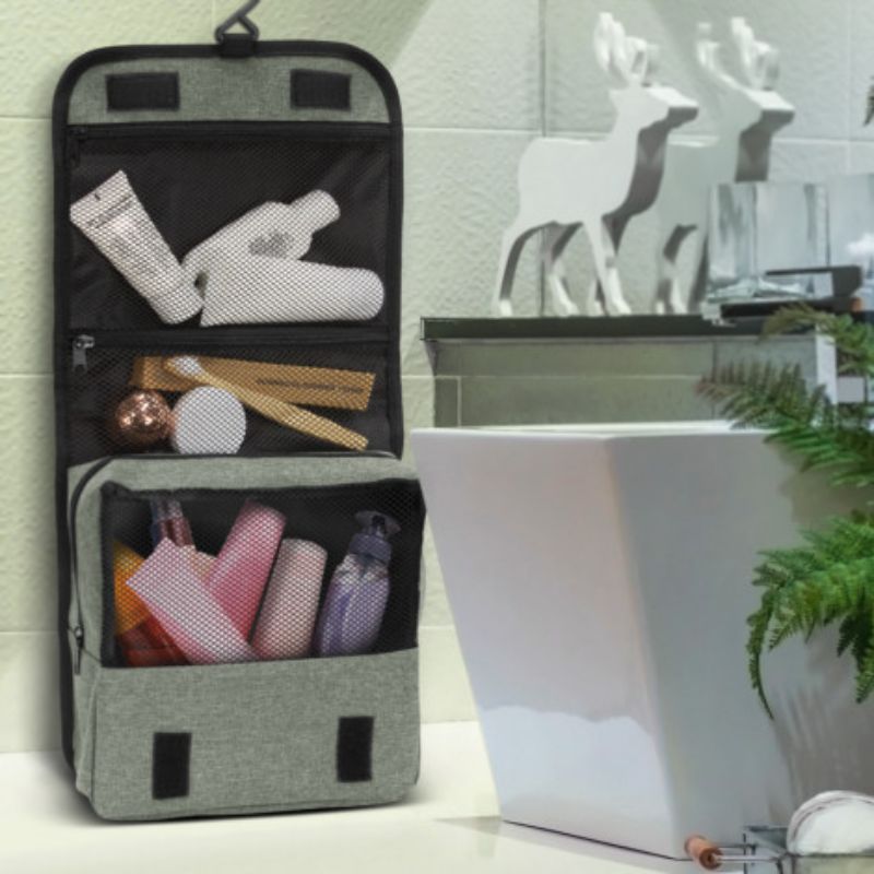 Stylish Knox 25cm Grey Toiletry Bag set of 3 with ample storage, zippered pockets, and convenient carry handle for organized travel.