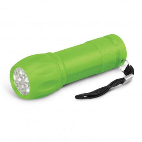 Set of 24 bright green compact torches with nine LEDs, perfect for camping, emergencies, and outdoor adventures.