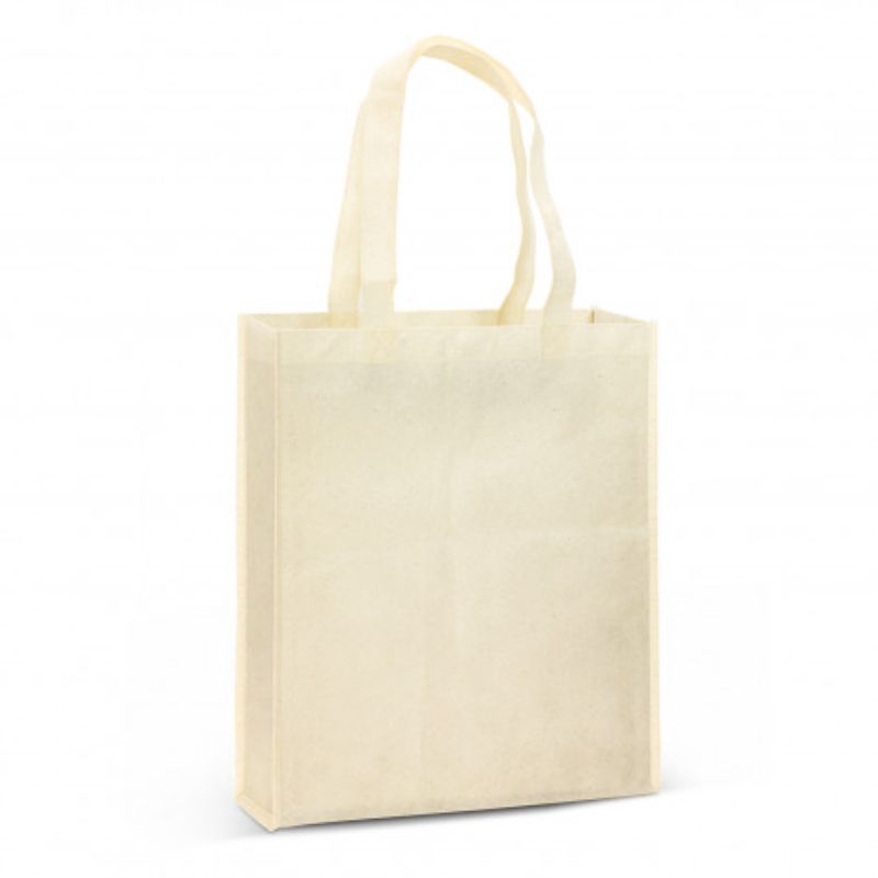 Set of 24 eco-friendly Avanti tote bags with natural flecked finish, durable non-woven material, and comfortable shoulder handles.