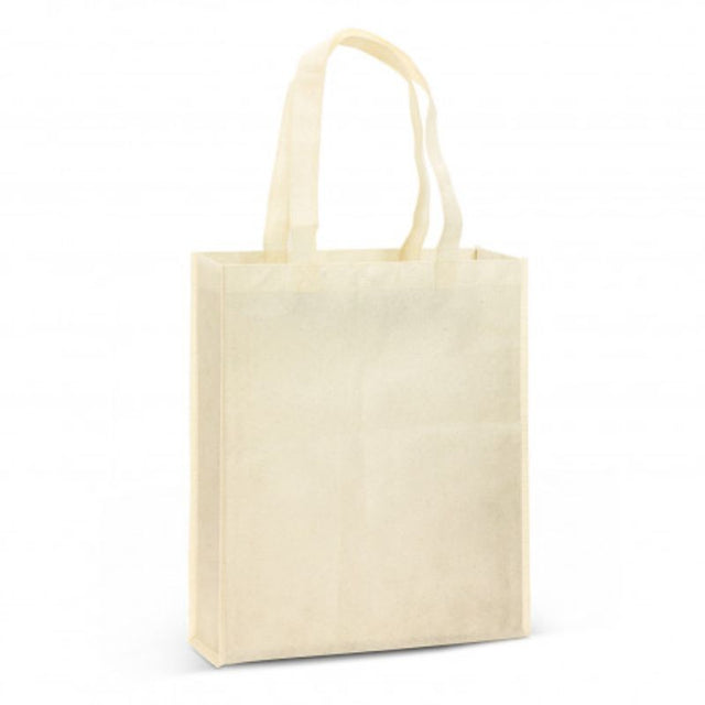 Set of 24 eco-friendly Avanti tote bags with natural flecked finish, durable non-woven material, and comfortable shoulder handles.