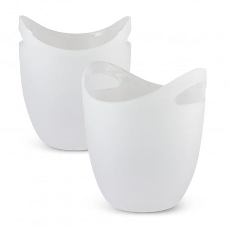 Elegant Eureka White Ice Bucket Set of 3, featuring frosted finish, carry handles, and curved design for stylish entertaining.